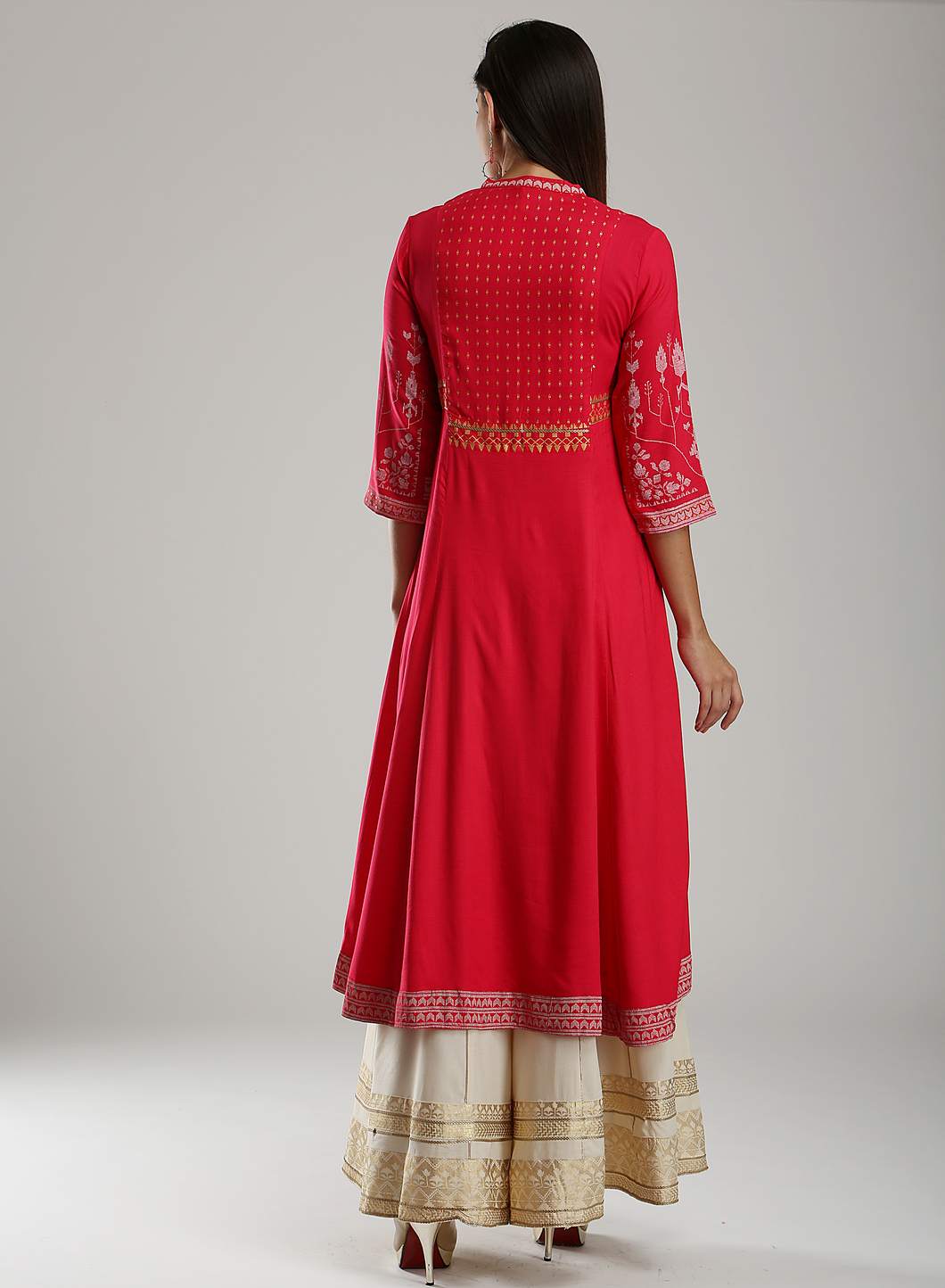 Pink Printed Mandarin Neck kurta