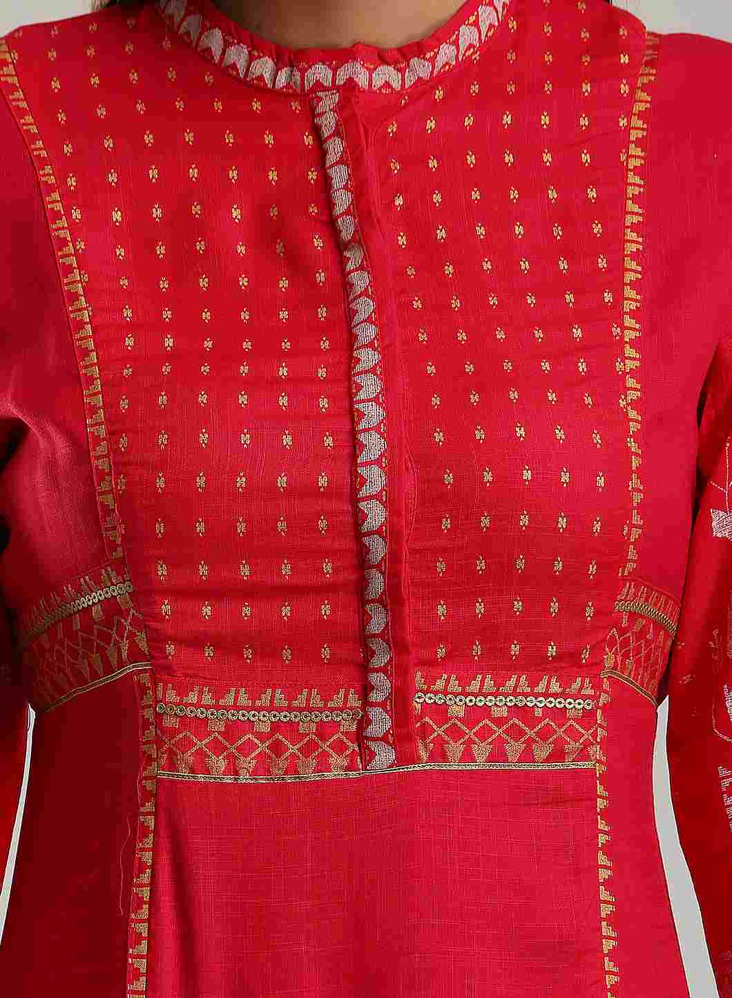 Pink Printed Mandarin Neck kurta