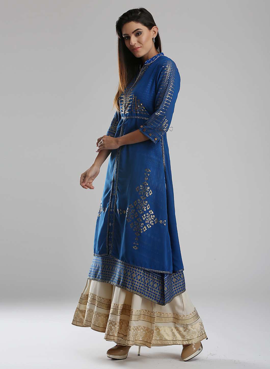 Blue Printed Mandarin Neck kurta