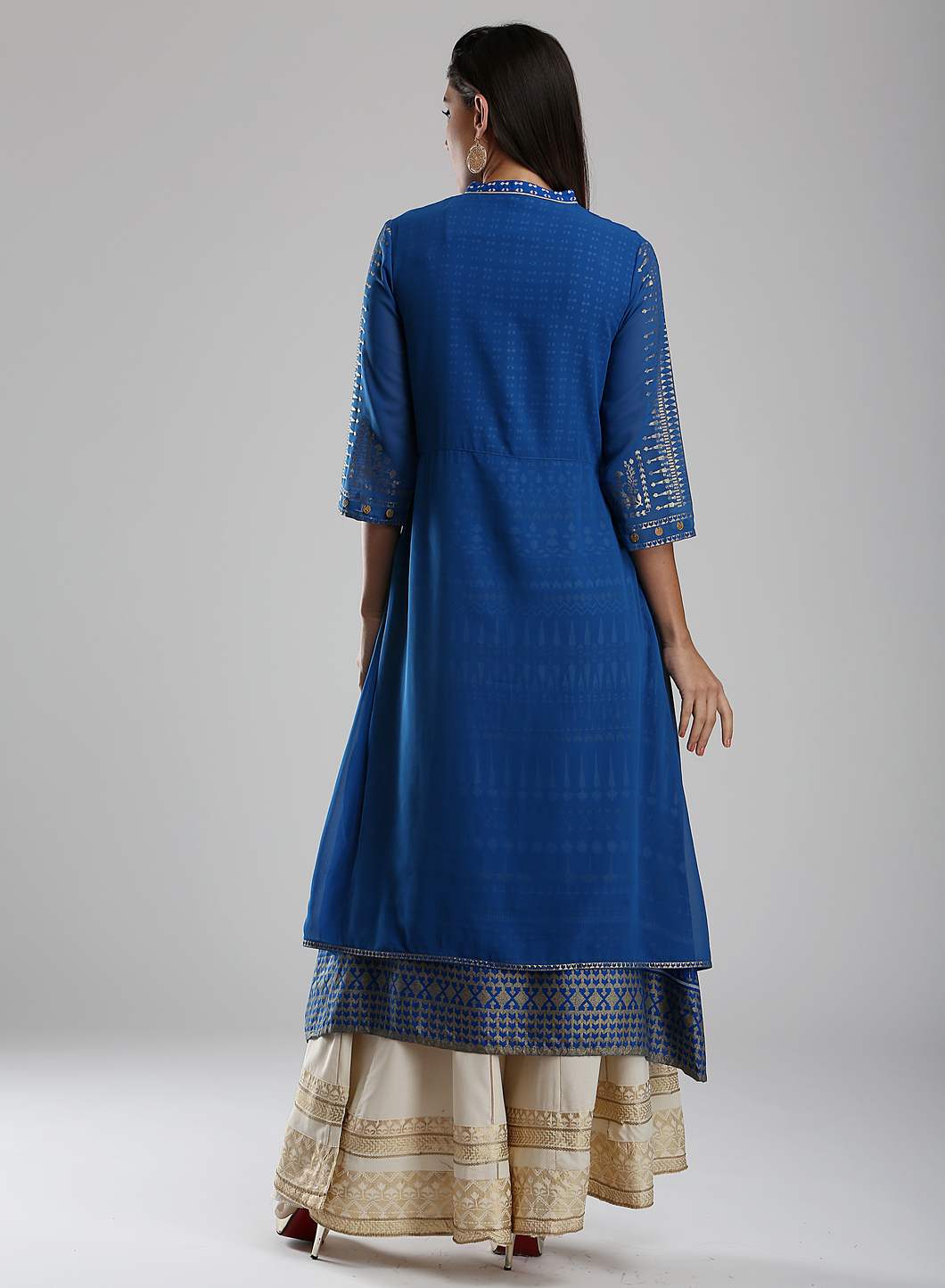 Blue Printed Mandarin Neck kurta