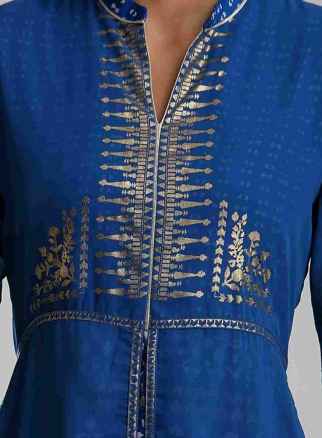 Blue Printed Mandarin Neck kurta