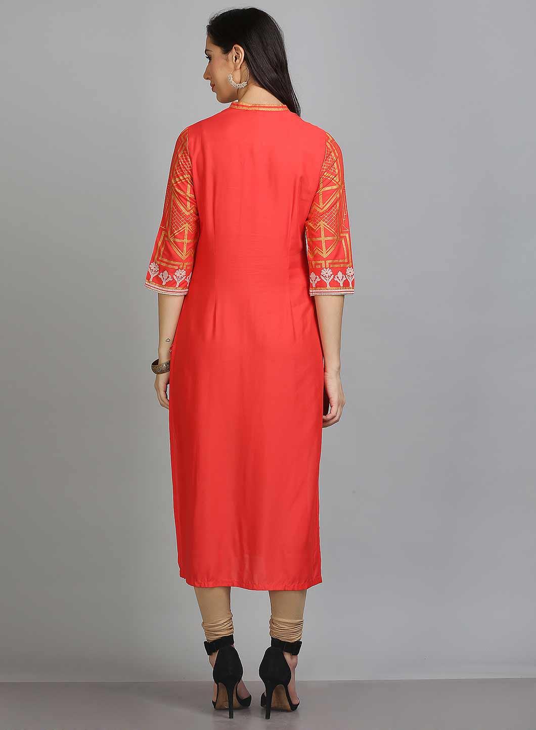 Coral Printed Mandarin Neck kurta - wforwoman