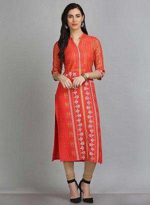 Coral Printed Mandarin Neck kurta - wforwoman