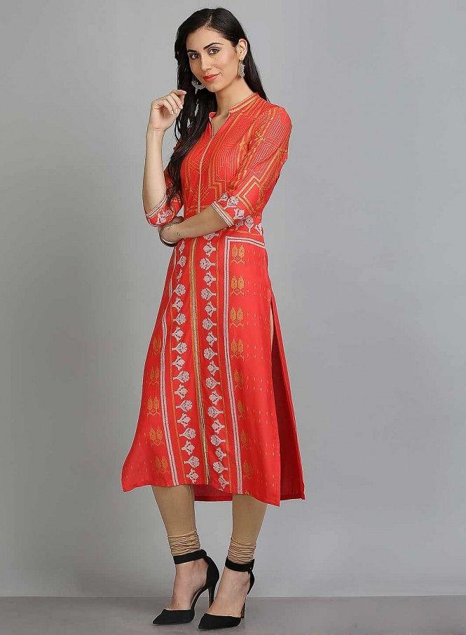 Coral Printed Mandarin Neck kurta - wforwoman