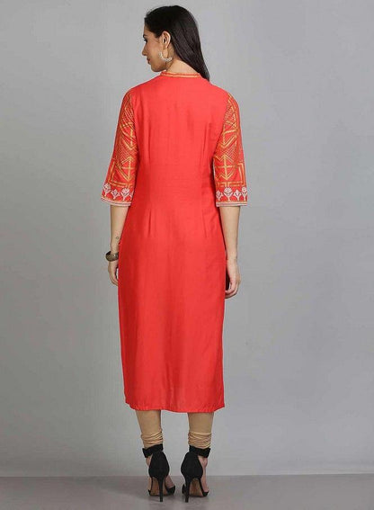 Coral Printed Mandarin Neck kurta - wforwoman