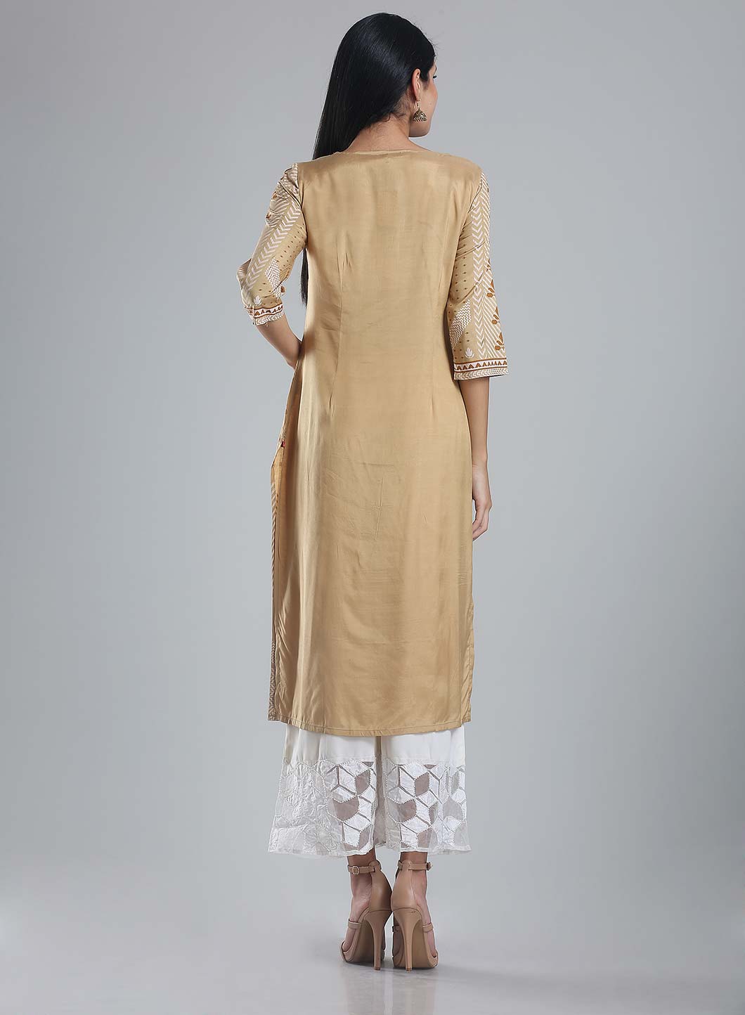 Mustard Printed Round Neck kurta