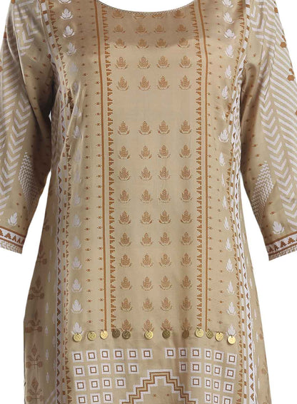 Mustard Printed Round Neck kurta