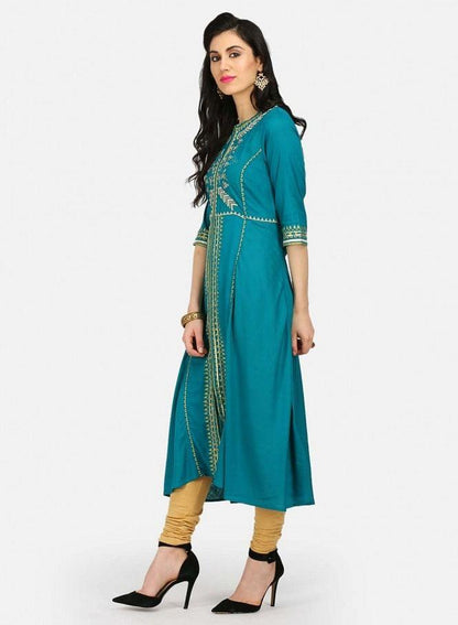 Blue Printed A-Line kurta - wforwoman