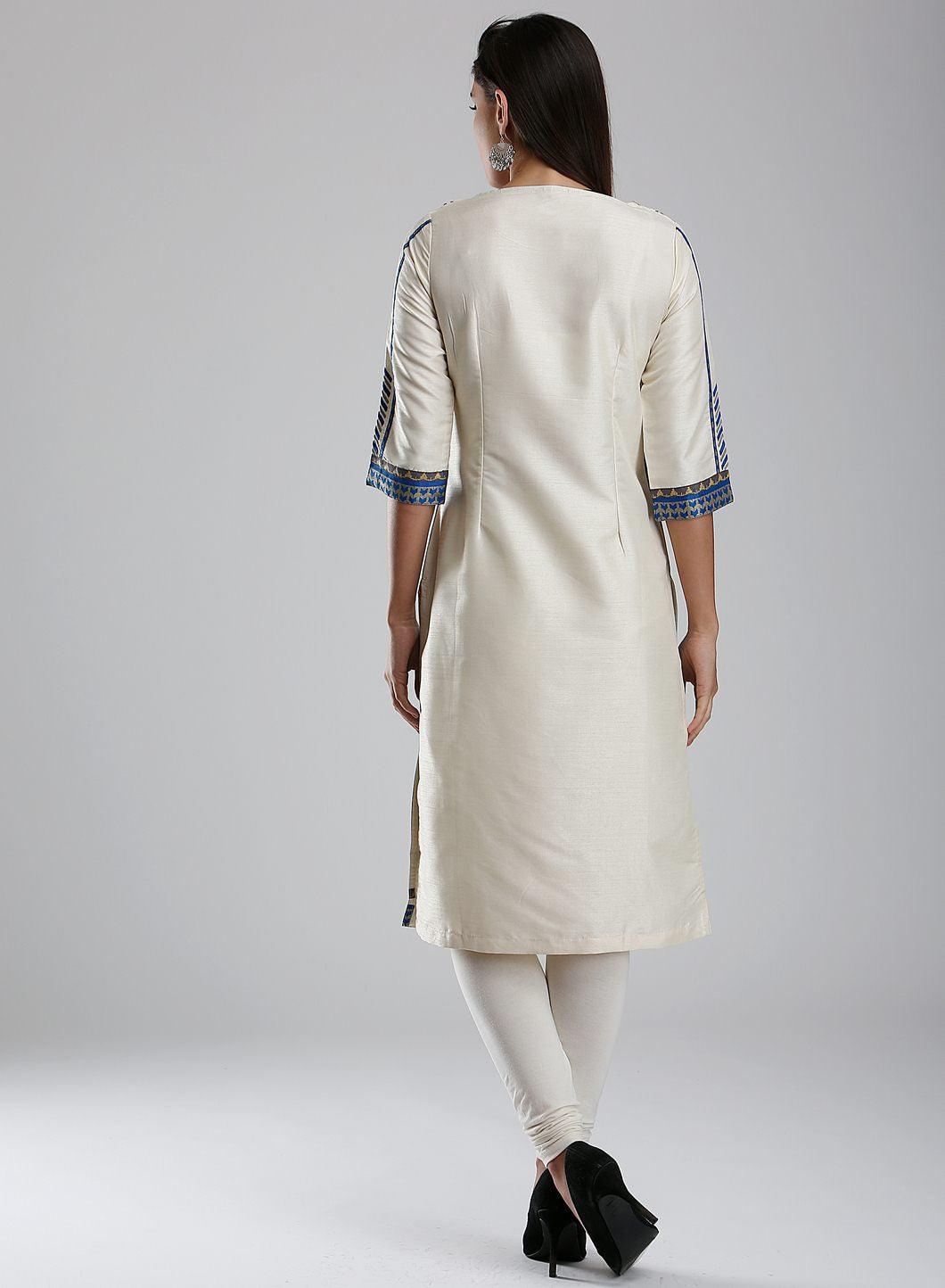 White Printed Round Neck kurta - wforwoman