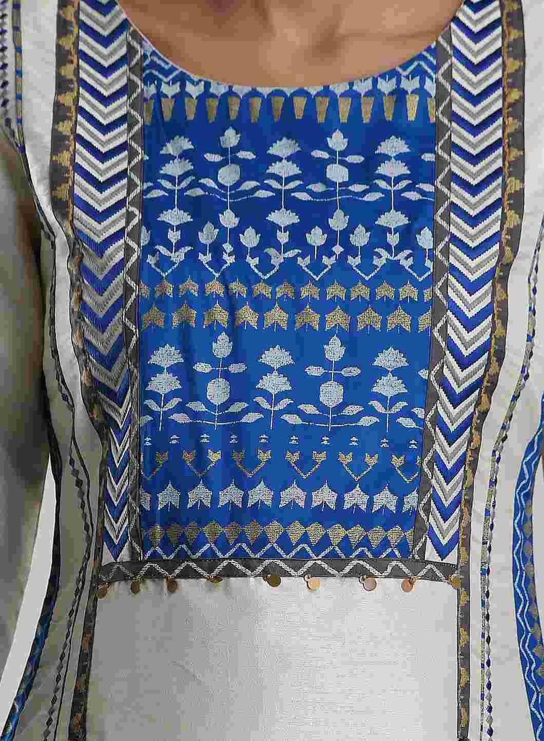 White Printed Round Neck kurta - wforwoman