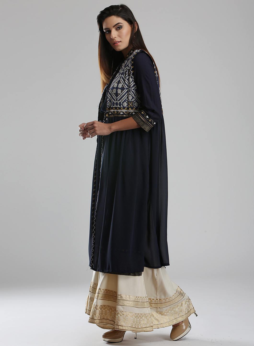 Blue Printed Mandarin Neck kurta