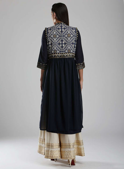 Blue Printed Mandarin Neck kurta