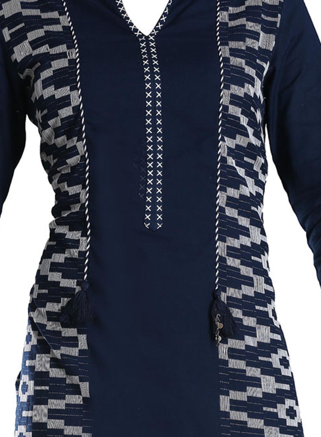 Navy Printed 3/4 Sleeve kurta - wforwoman