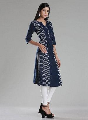 Navy Printed 3/4 Sleeve kurta - wforwoman