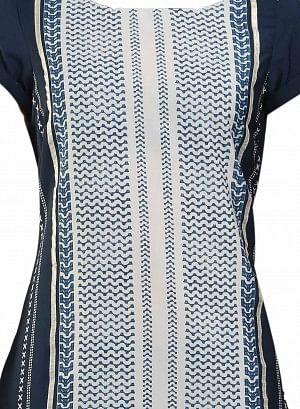 Navy &amp; White Short Sleeve Printed kurta - wforwoman