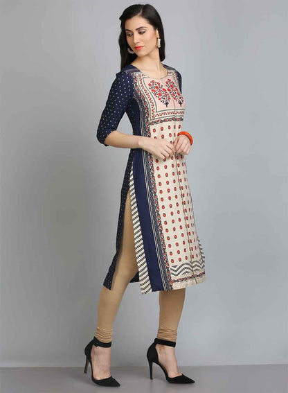 Off-White 3/4 Sleeve Printed kurta - wforwoman