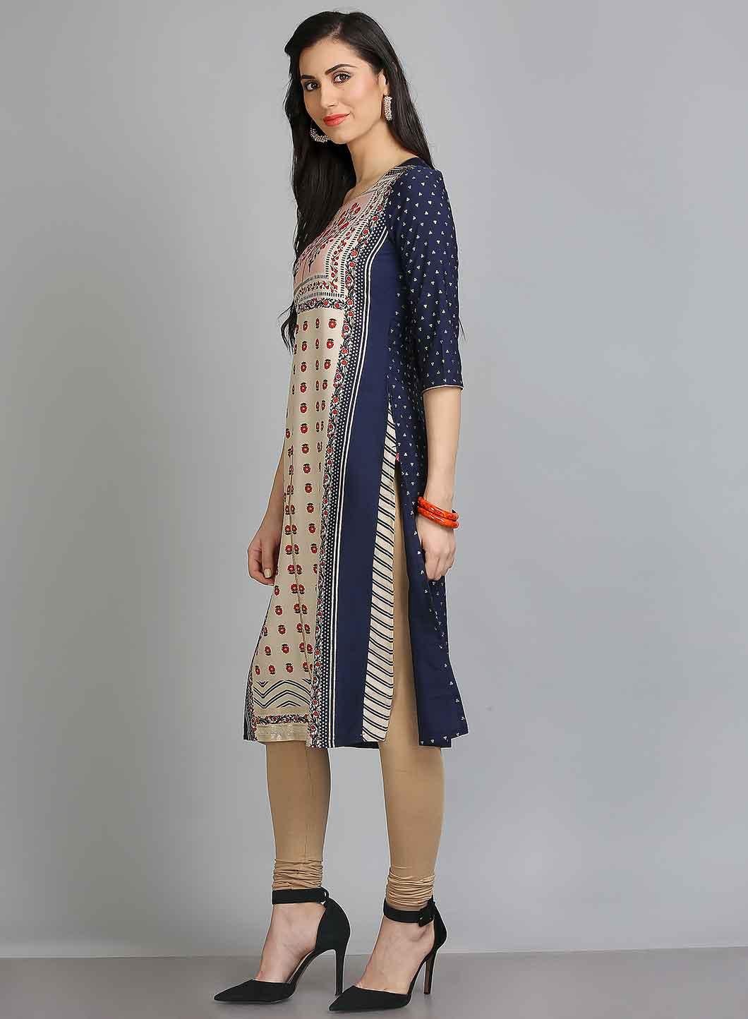 Off-White 3/4 Sleeve Printed kurta - wforwoman