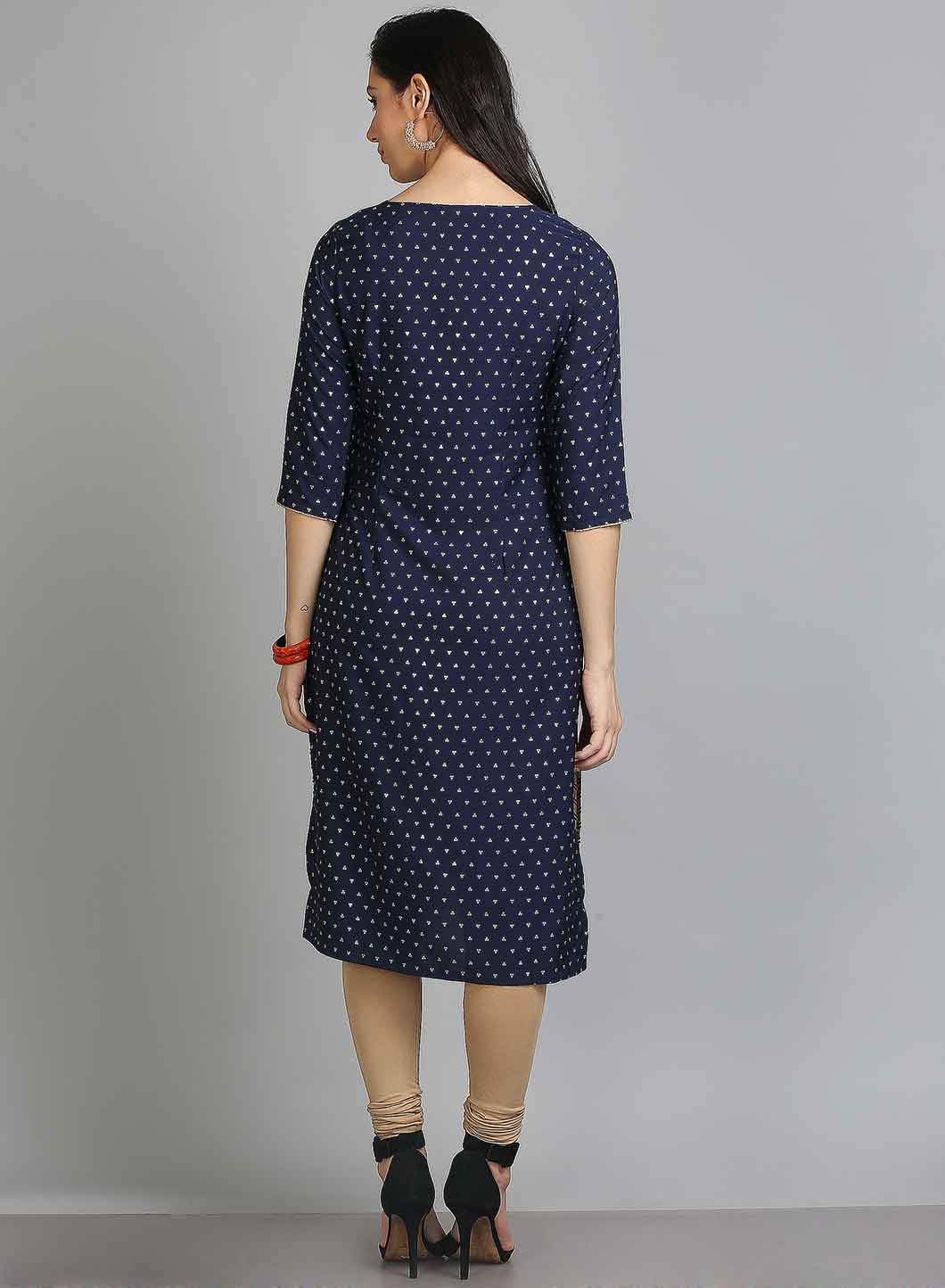 Blue Printed Round Neck kurta