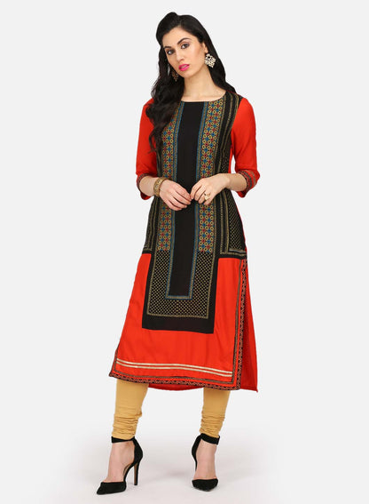 Black Printed Round Neck kurta