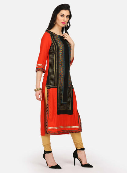 Black Printed Round Neck kurta