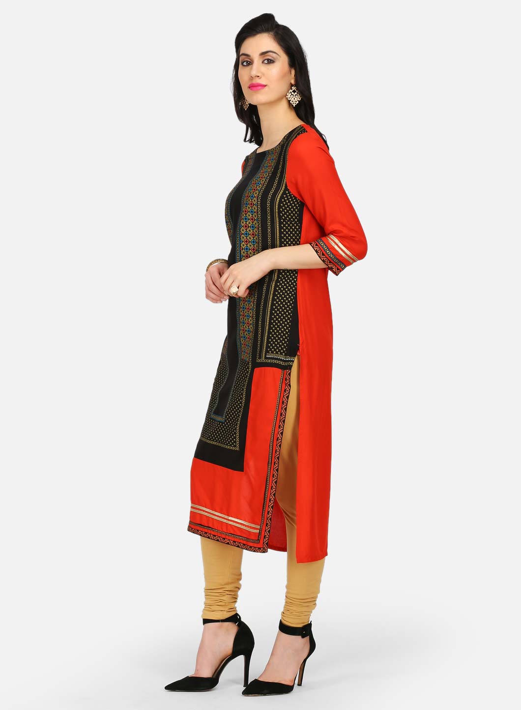 Black Printed Round Neck kurta