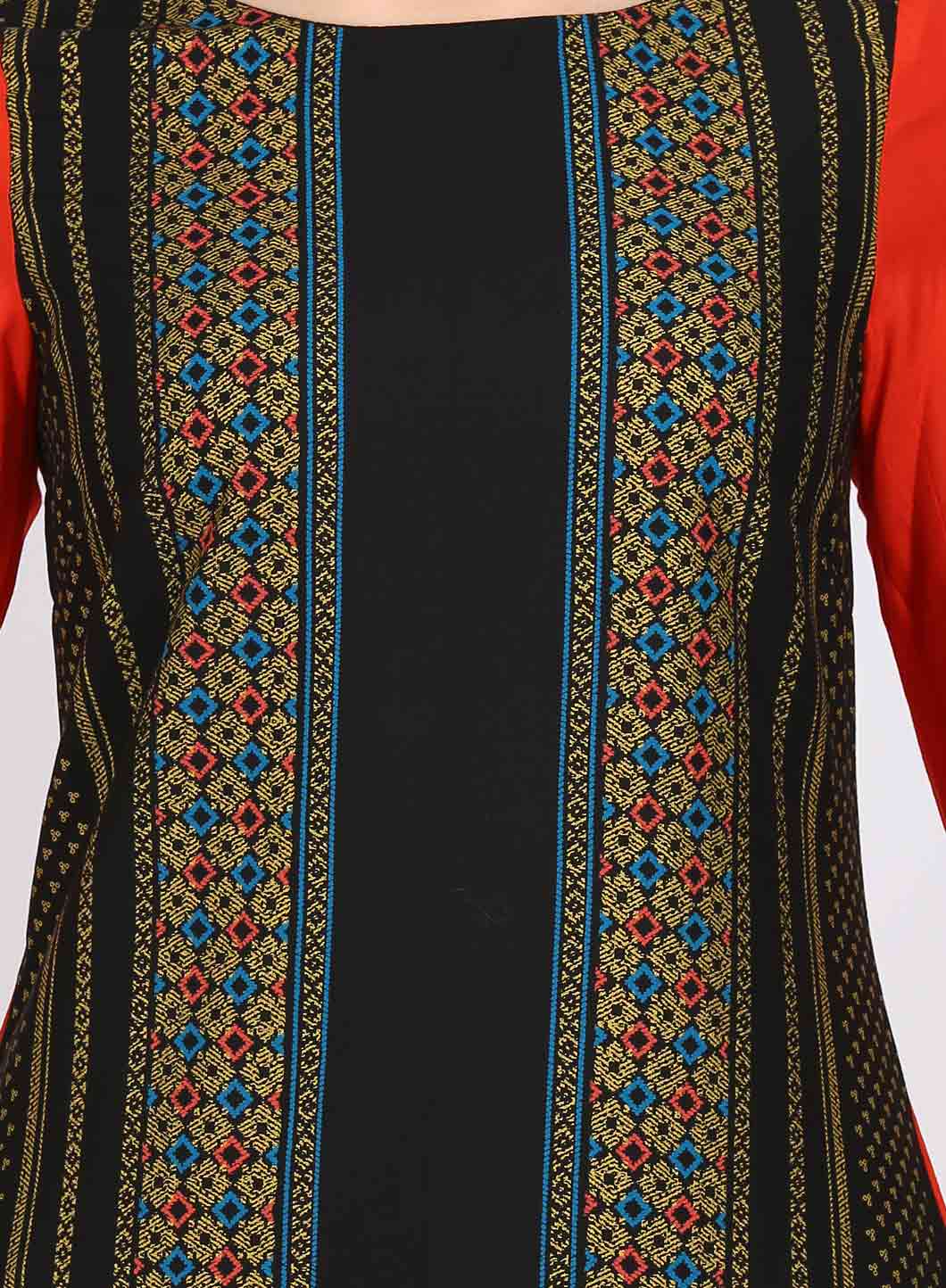 Black Printed Round Neck kurta