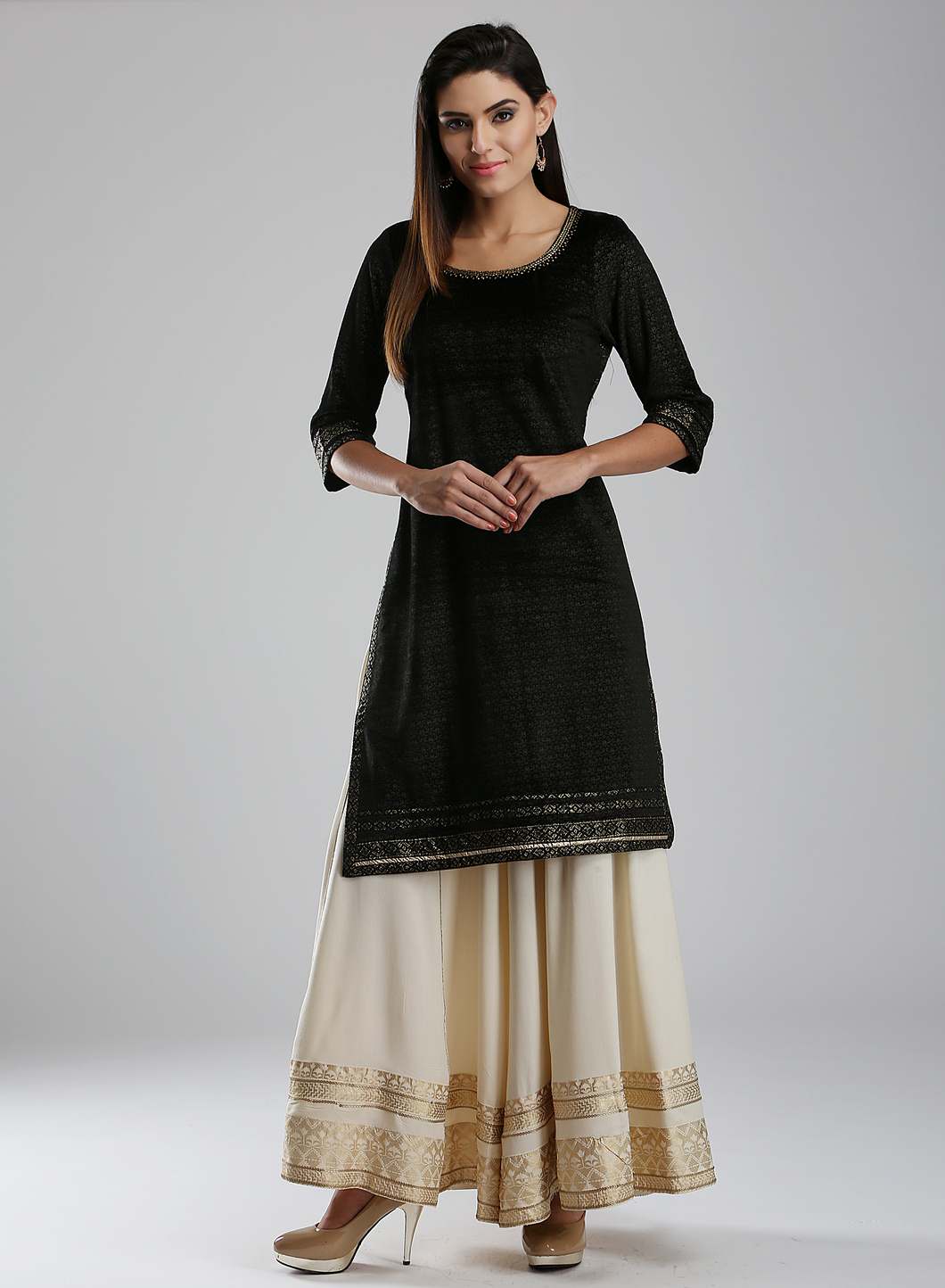 Black Printed Round Neck kurta