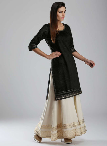 Black Printed Round Neck kurta