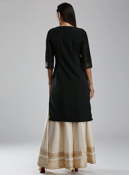 Black Printed Round Neck kurta