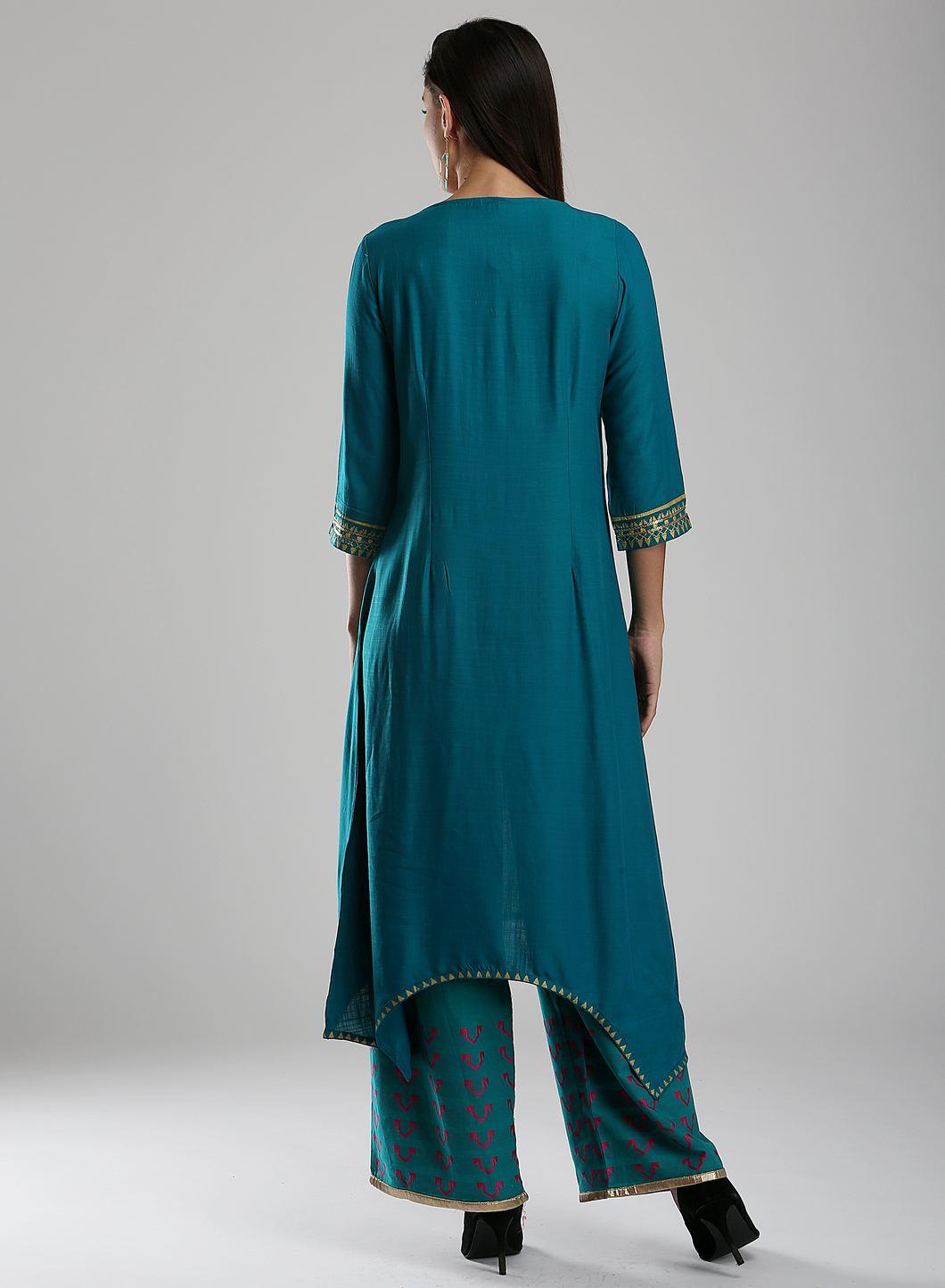 Blue Printed Round Neck kurta - wforwoman