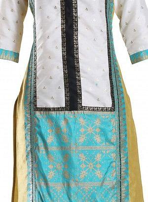 Gold Toned &amp; Off-White Printed kurta - wforwoman