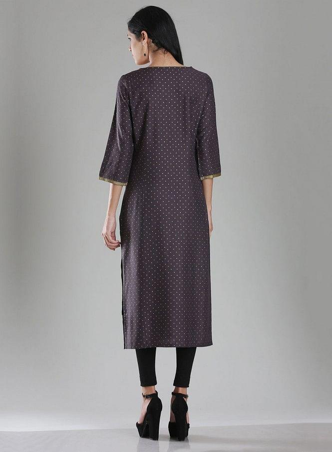 Grey Boat Neck Printed kurta - wforwoman