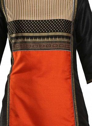 Black &amp; Orange Colorblocked Printed kurta - wforwoman