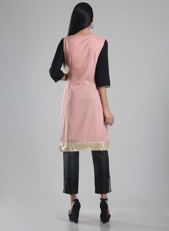 Pink &amp; Black 3/4 Sleeve Printed kurta - wforwoman