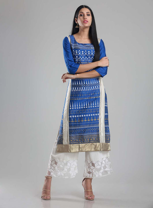 Blue Square Neck Printed kurta
