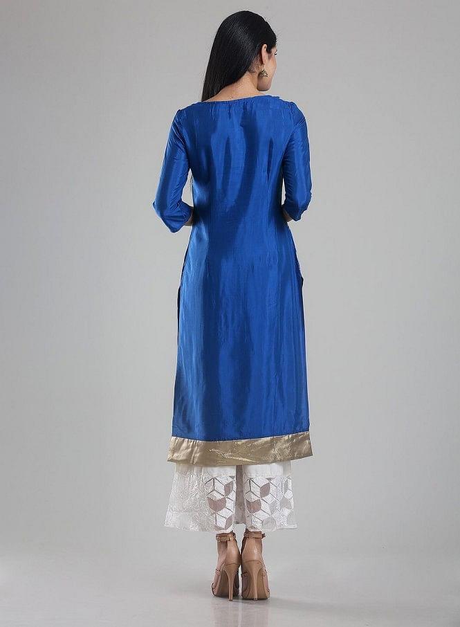 Blue Square Neck Printed kurta - wforwoman