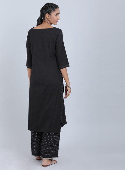 Black Round Neck Bhartiya Harit Khadi kurta - wforwoman