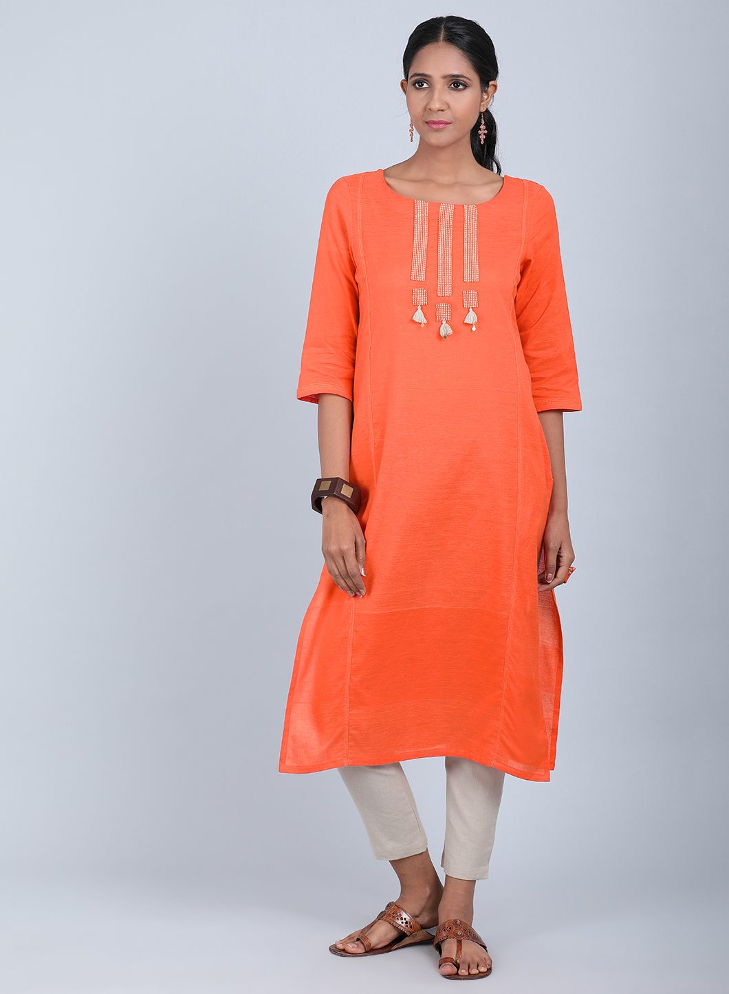 Orange Round Neck Bhartiya Harit Khadi kurta