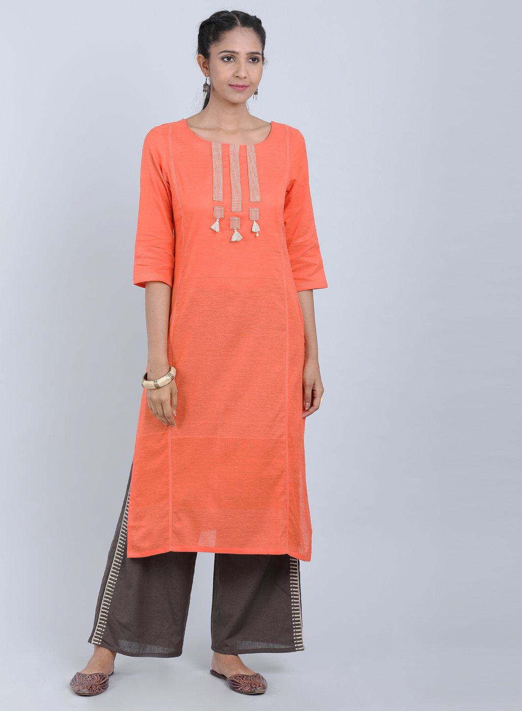 Orange Round Neck Bhartiya Harit Khadi kurta