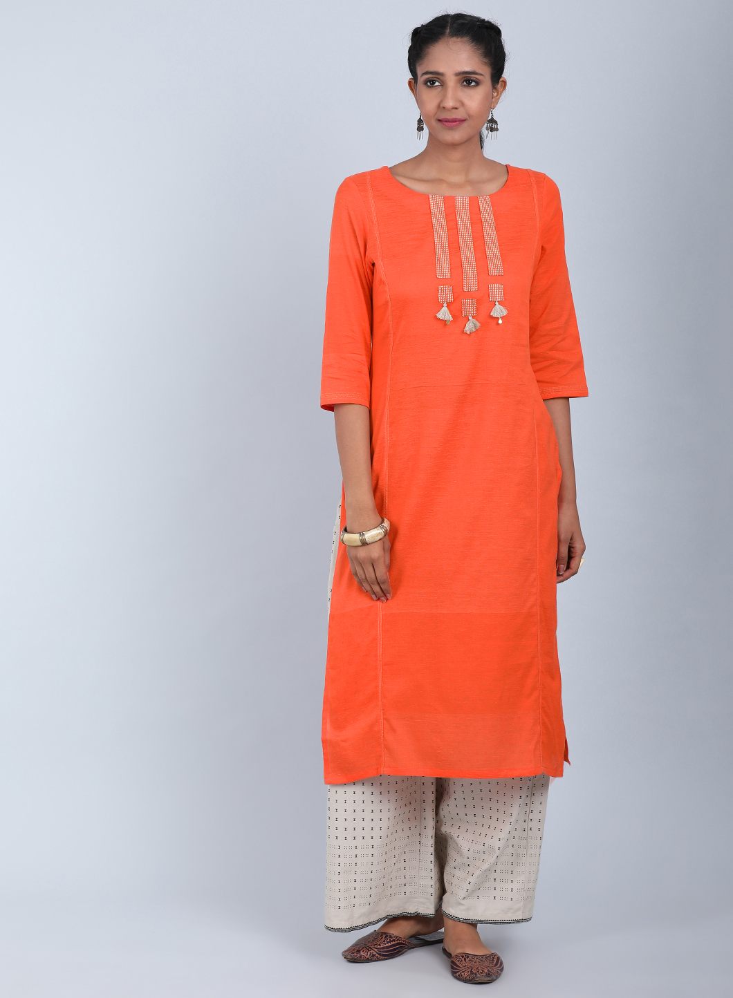 Orange Round Neck Bhartiya Harit Khadi kurta