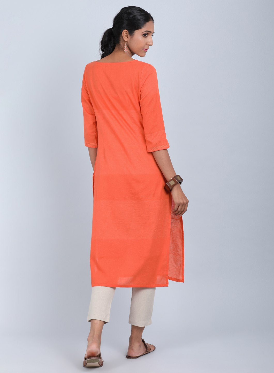 Orange Round Neck Bhartiya Harit Khadi kurta