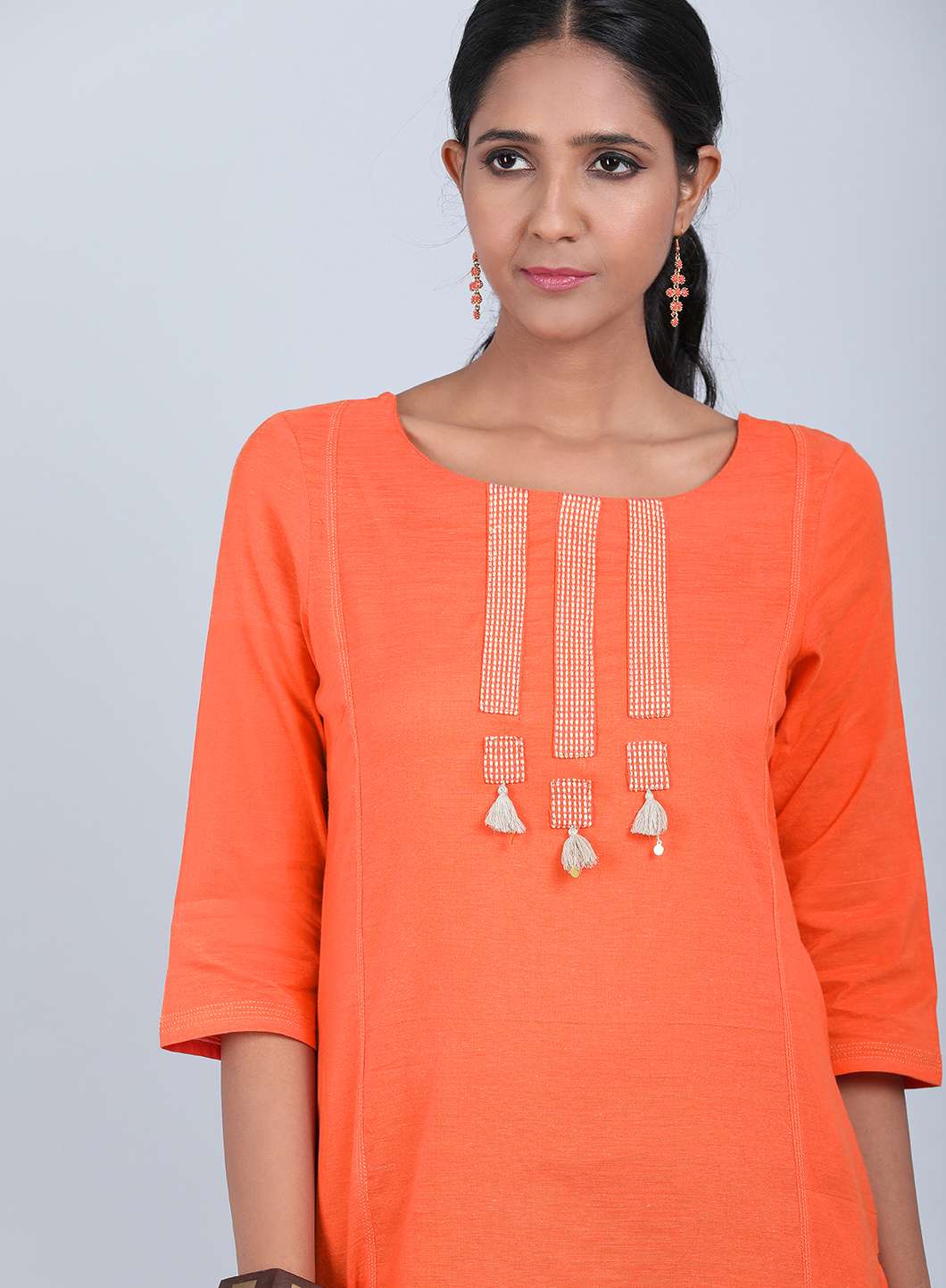 Orange Round Neck Bhartiya Harit Khadi kurta