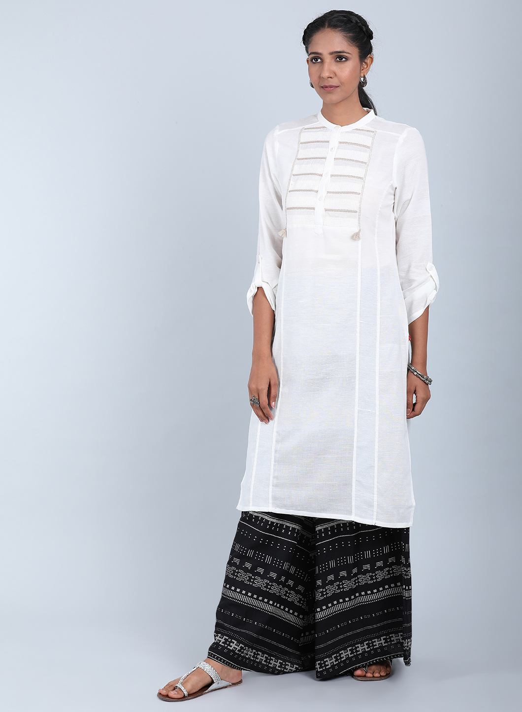 White Mandarin Neck Bhartiya Harit Khadi kurta