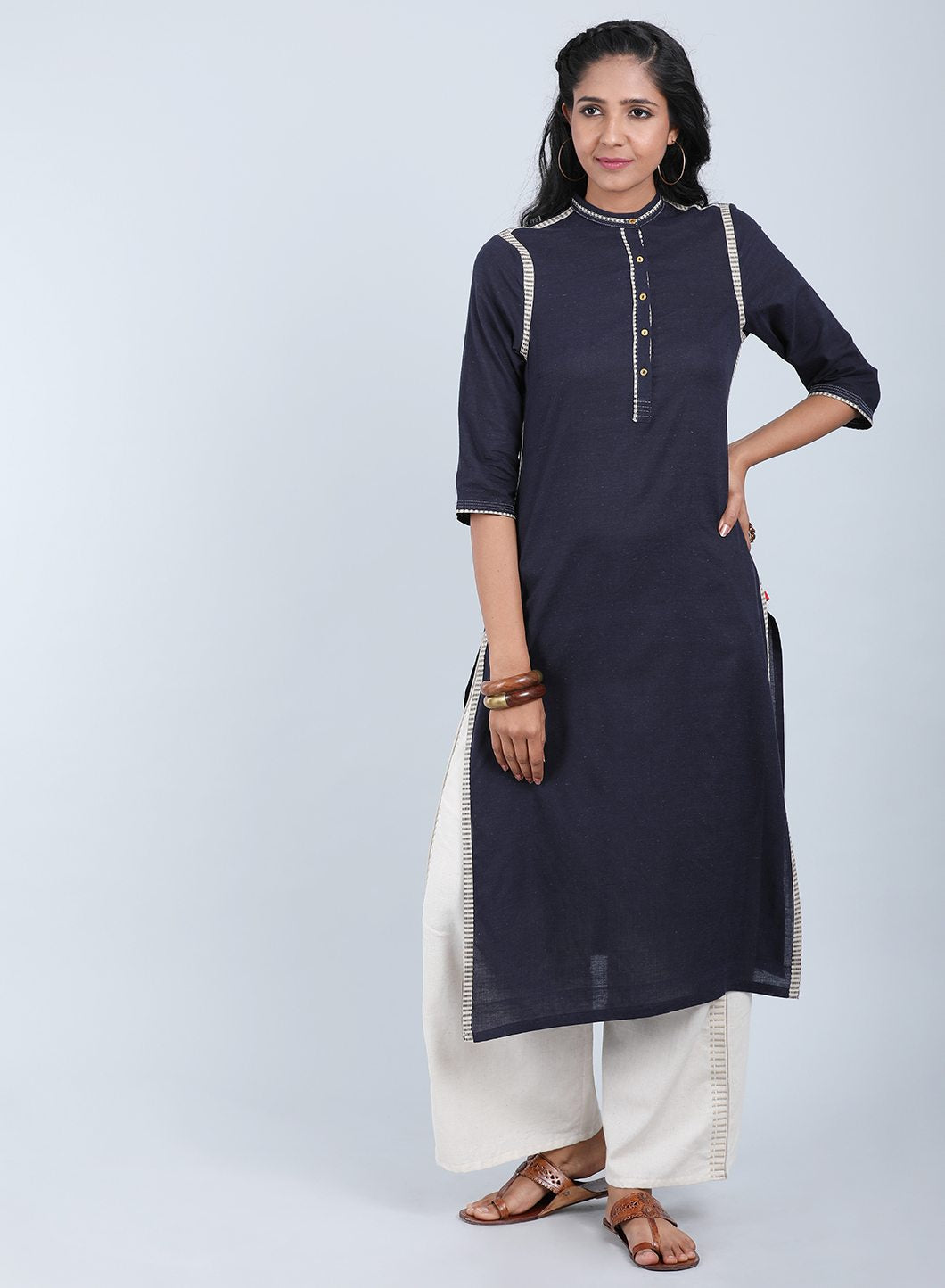 Blue Mandarin Neck Bhartiya Harit Khadi kurta