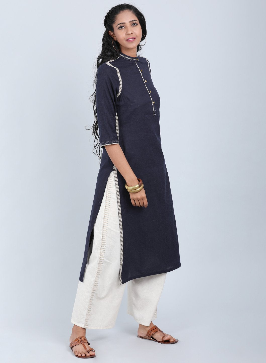 Blue Mandarin Neck Bhartiya Harit Khadi kurta