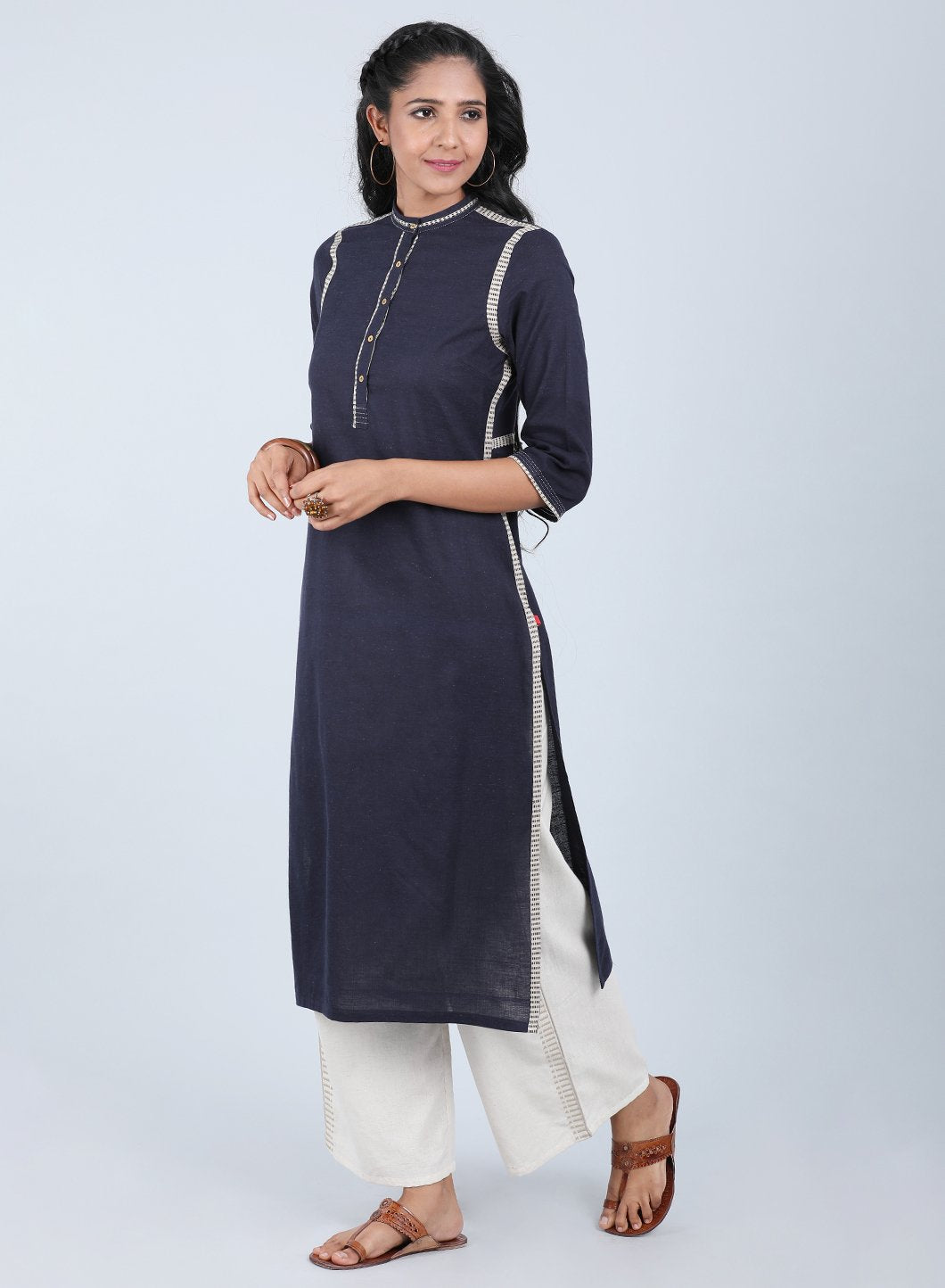 Blue Mandarin Neck Bhartiya Harit Khadi kurta