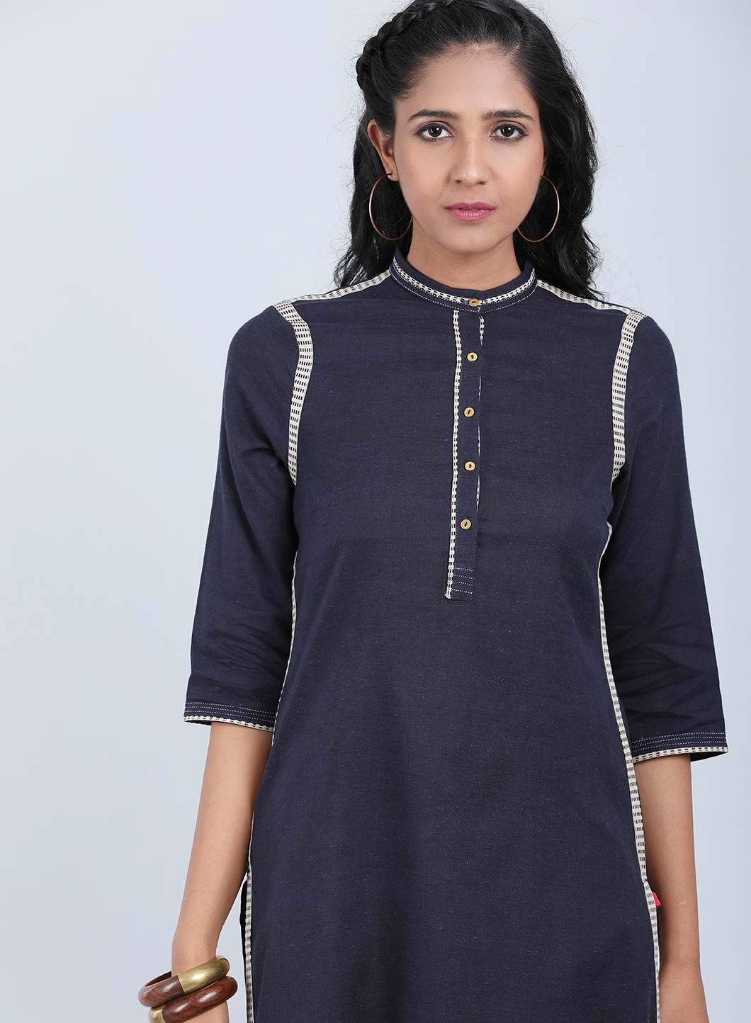 Blue Mandarin Neck Bhartiya Harit Khadi kurta