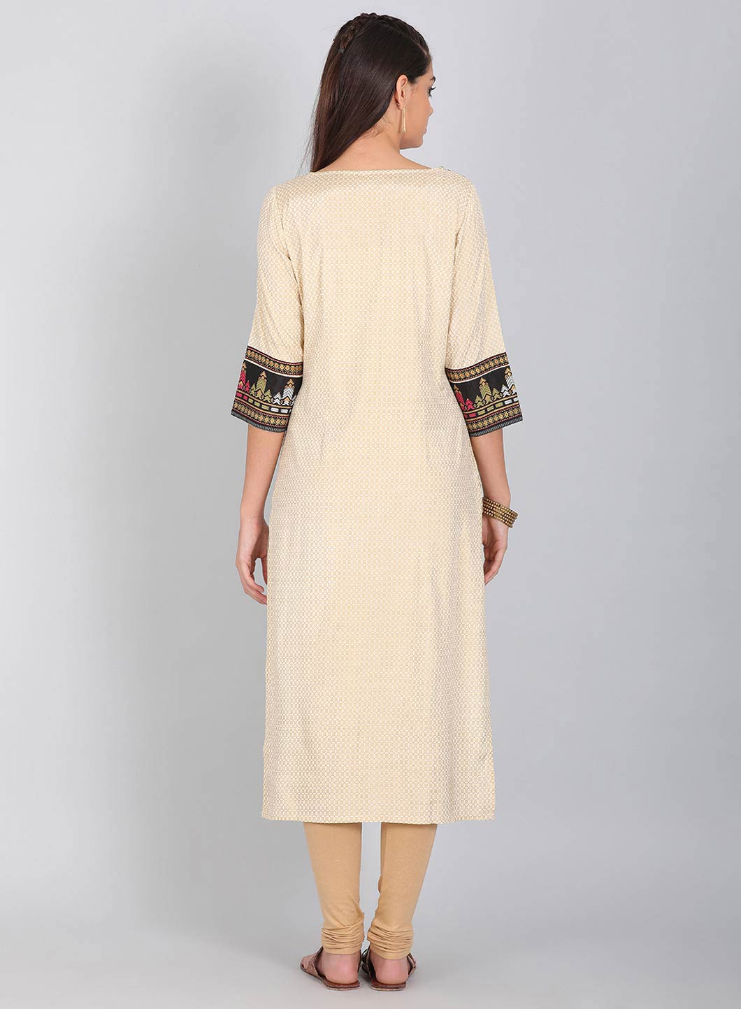 Beige Round Neck Printed kurta