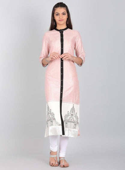 Pink Mandarin Neck Printed kurta