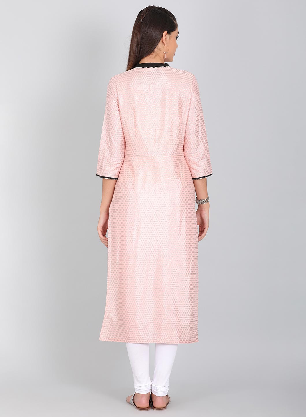 Pink Mandarin Neck Printed kurta